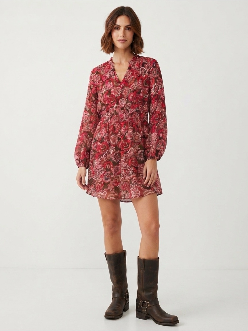 Rose + Olive Floral Smocked Dress with Long Sleeves Fall/Autumn large